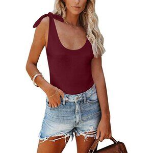Clarisbelle Red Sleeveless Shoulder Tie Bodysuit Size M NWOT